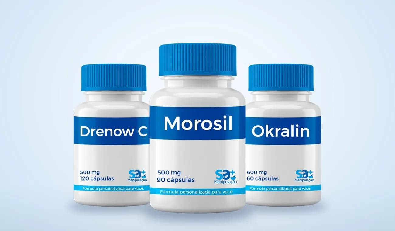 frascos de Morosil, Drenow C e Okralin lado a lado