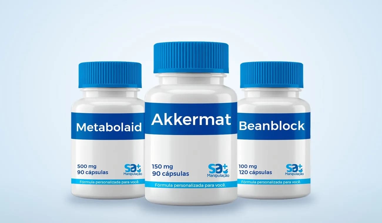 frascos de Akkermat, Metabolaid e Beanblock lado a lado
